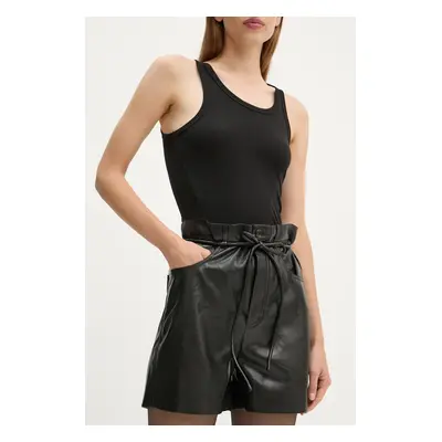 Kraťasy Nanushka SCEPA dámské, černá barva, hladké, high waist, NW24PFOW10551