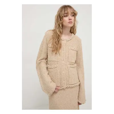 Cardigan s lněnou směsí By Malene Birger béžová barva