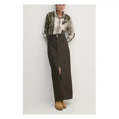 Džínová sukně Pepe Jeans MAXI SKIRT HW COATED hnědá barva, maxi, PL901167