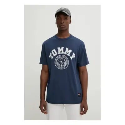 Bavlněné tričko Tommy Jeans tmavomodrá barva, s potiskem, DM0DM18542