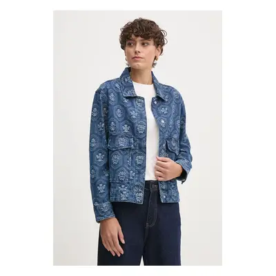 Džínová bunda Pepe Jeans LOA JACQUARD dámská, modrá barva, přechodná, oversize, PL402483