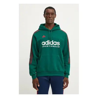 Mikina adidas Tiro pánská, zelená barva, s kapucí, s potiskem, IY4521