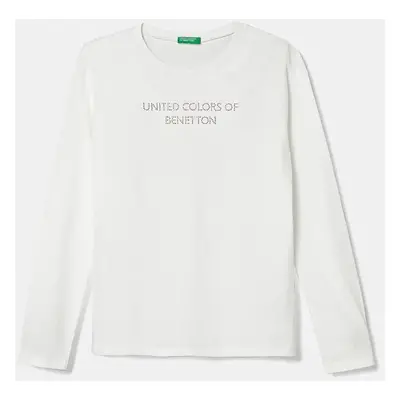 Dětské bavlněné tričko s dlouhým rukávem United Colors of Benetton bílá barva, 3I1XC10JS