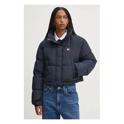 Péřová bunda Tommy Jeans dámská, tmavomodrá barva, zimní, oversize, DW0DW18820