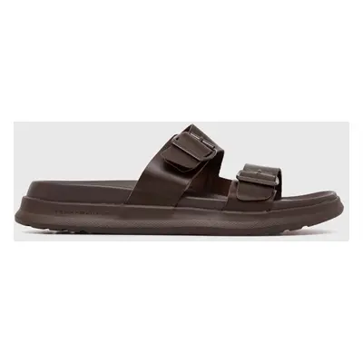 Kožené pantofle Tommy Hilfiger D DENSITY BUCKLE SANDAL pánské, hnědá barva, FM0FM05005