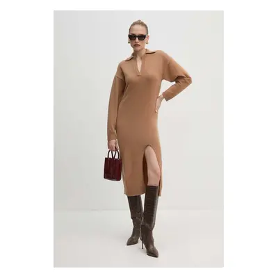 Vlněné šaty Pinko béžová barva, maxi, oversize, 104064 A1CH