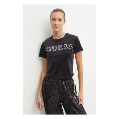 Velurové tričko Guess COUTURE černá barva, V4BI29 KBXI2