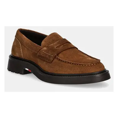 Semišové mokasíny Tommy Hilfiger HILFIGER COMFORT LWT SDE LOAFER pánské, hnědá barva, FM0FM05263