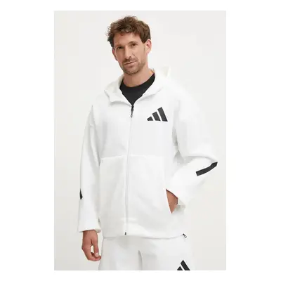 Mikina adidas ZNE pánská, bílá barva, s kapucí, s aplikací, JF2443