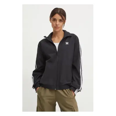 Bunda adidas Originals Woven Tracktop dámská, černá barva, přechodná, oversize, JD5331