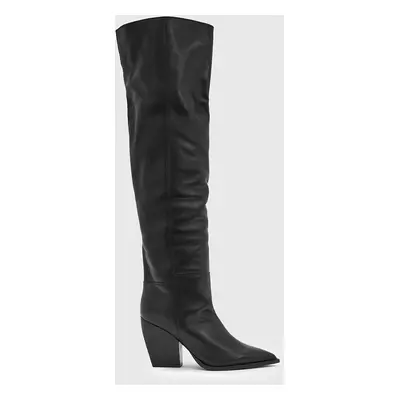 Kožené kozačky AllSaints Reina Boot dámské, černá barva, na podpatku, W096FB