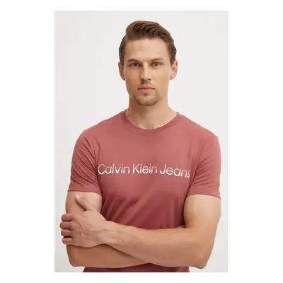 Bavlněné tričko Calvin Klein Jeans vínová barva, s potiskem, J30J325676