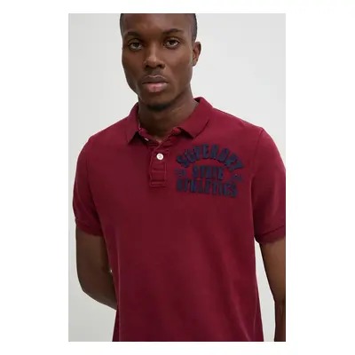 Bavlněné polo tričko Superdry vínová barva, s aplikací, M1110396A-TYP