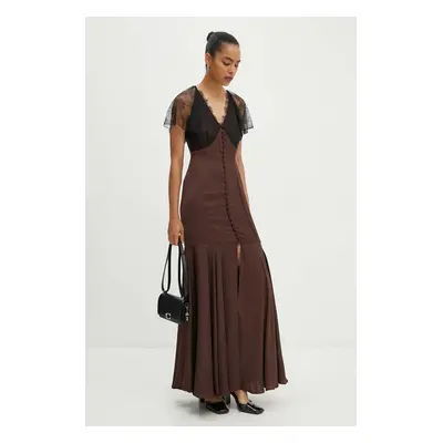 Šaty Rotate Lace Maxi V-Neck Dress hnědá barva, maxi, 1127042910