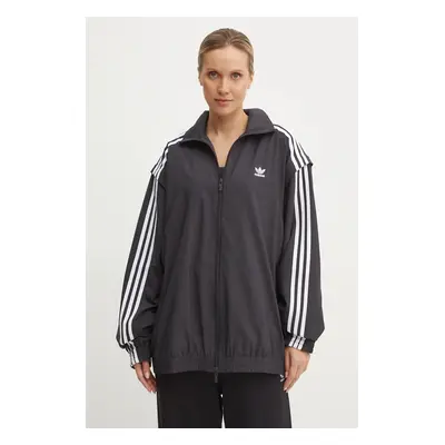 Mikina adidas Originals Oversized Zip Off Tracktop dámská, černá barva, JM9251