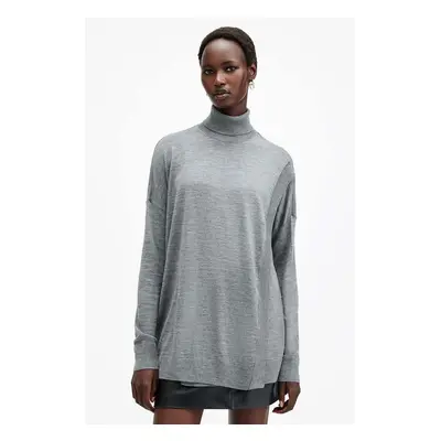 Vlněný svetr AllSaints BERN WRAP JUMPER dámský, šedá barva, s golfem, W028KB