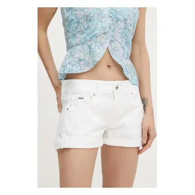 Džínové šortky Pepe Jeans RELAXED SHORT MW dámské, bílá barva, hladké, high waist, PL801109TC2