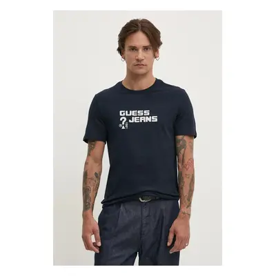 Bavlněné tričko Guess Jeans tmavomodrá barva, s aplikací, M4BI76 K8HM0