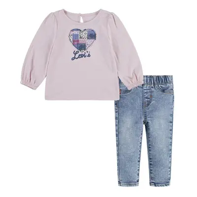 Kojenecká sada Levi's PUFF SLEEVE TEE & JEAN SET růžová barva, 1EL502