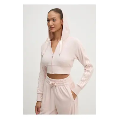 Mikina adidas Originals Femme Galore Short Fulzip Hoodie dámská, růžová barva, s kapucí, s aplik