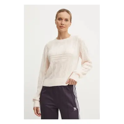 Svetr z vlněné směsi adidas Originals dámský, růžová barva, lehký, JN3022