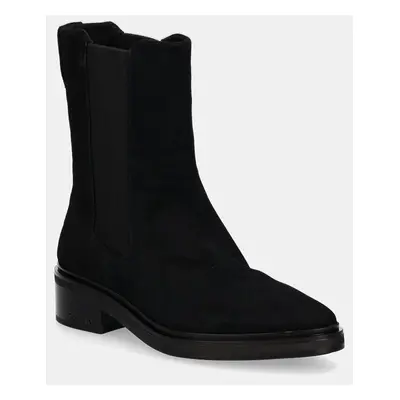 Semišové kotníkové boty Calvin Klein HEEL CHELSEA BOOT 30 SUE dámské, černá barva, na plochém po