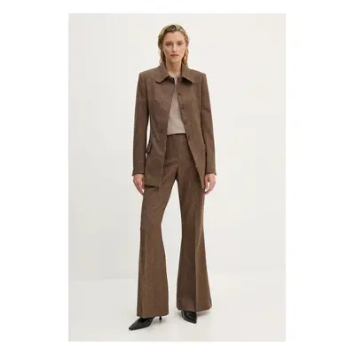 Vlněné kalhoty Remain Herringbone Flare Pants hnědá barva, zvony, high waist, 5018622977