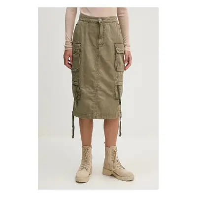 Bavlněná sukně Alpha Industries zelená barva, midi, 148068