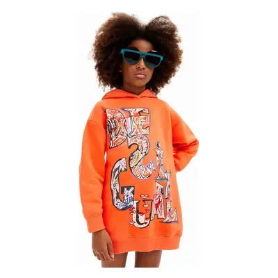 Dětské bavlněné šaty Desigual oranžová barva, mini, oversize, 24WGVK15