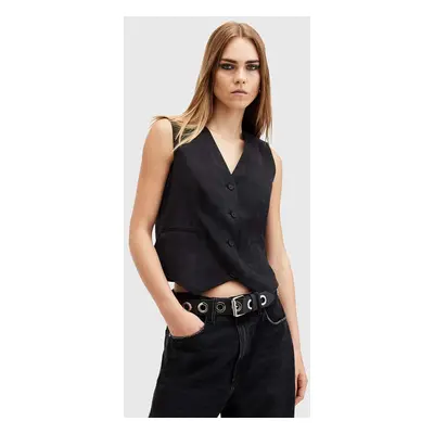 Vesta AllSaints AVERIE TEN WAISTCOAT dámská, černá barva, jednořadá, W028QC