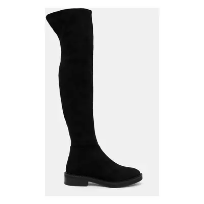 Kozačky Steve Madden Leza Boots dámské, černá barva, na plochém podpatku, SM11003368