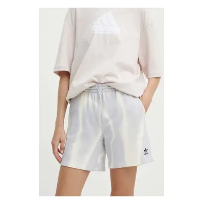 Bavlněné šortky adidas Originals šedá barva, vzorované, high waist, IU2484