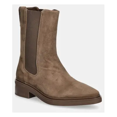 Semišové kotníkové boty Calvin Klein HEEL CHELSEA BOOT 30 SUE dámské, hnědá barva, na plochém po