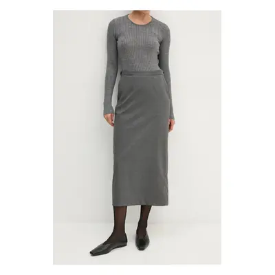 Sukně s příměsí vlny Remain Suiting Midi Skirt šedá barva, midi, pouzdrová, 5018931959