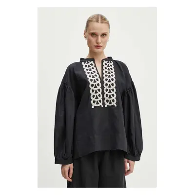 Lněná halenka By Malene Birger CADMUS černá barva, s aplikací, Q70967009