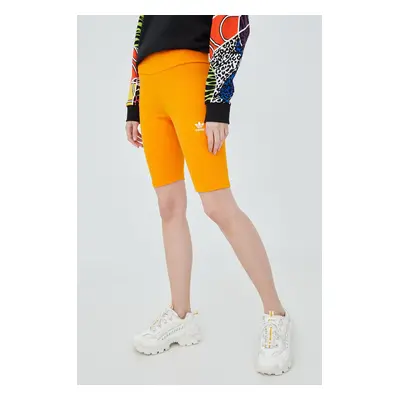 Kraťasy adidas Originals Adicolor HF7483 dámské, oranžová barva, s aplikací, high waist, HF7483-