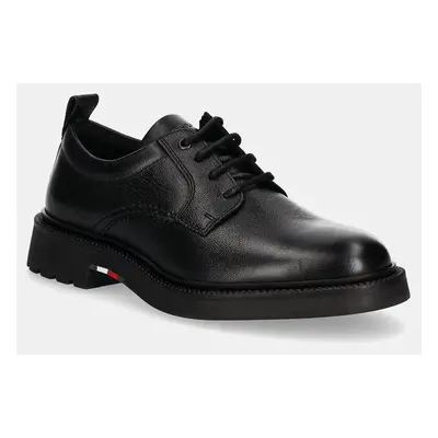 Kožené polobotky Tommy Hilfiger HILFIGER COMFORT LWT LTH SHOE pánské, černá barva, FM0FM05172