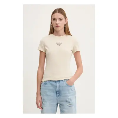 Bavlněné tričko Tommy Jeans béžová barva, DW0DW18800