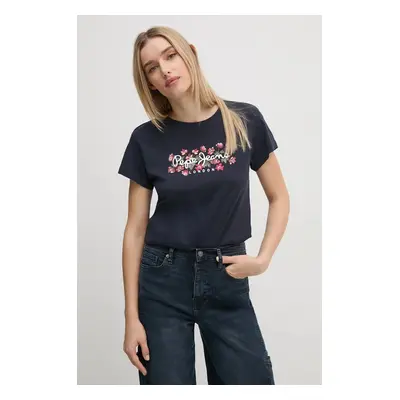 Bavlněné tričko Pepe Jeans GINNY tmavomodrá barva, PL505945