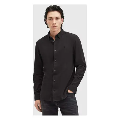 Bavlněná košile AllSaints LOVELL LS SHIRT černá barva, slim, s klasickým límcem, M152SB