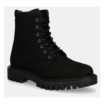 Kožené boty Tommy Hilfiger CASUAL HILFIGER CHUNK Z NBK BOOT pánské, černá barva, FM0FM05149