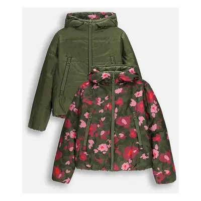 Dětská oboustranná bunda Coccodrillo zelená barva, OUTERWEAR GIRL KIDS