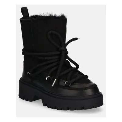 Sněhule Tommy Hilfiger REAL SHEARLING LACE-UP SNOWBOOT černá barva, FW0FW08085