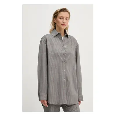 Košile Remain Herringbone Overshirt dámská, šedá barva, relaxed, s klasickým límcem, 5018743038