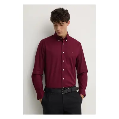 Bavlněná košile Tommy Hilfiger vínová barva, regular, s límečkem button-down, MW0MW30934