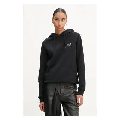 Mikina A.P.C. hoodie standard rue madame GOTS černá barva, s kapucí, melanžová, COHBV.M27914