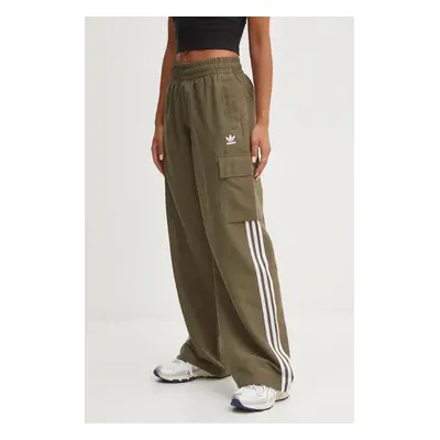 Kalhoty adidas Originals dámské, zelená barva, kapsáče, high waist, IX5964