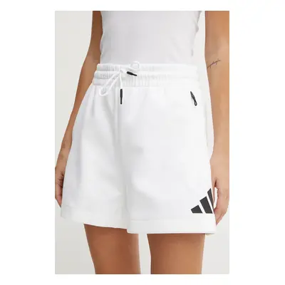 Kraťasy adidas ZNE dámské, bílá barva, s potiskem, high waist, JJ4678