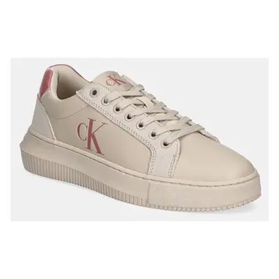 Kožené sneakers boty Calvin Klein Jeans CHUNKY CUPSOLE LTH MG LTH béžová barva, YW0YW01614