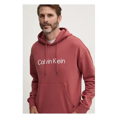 Bavlněná mikina Calvin Klein pánská, fialová barva, s kapucí, s aplikací